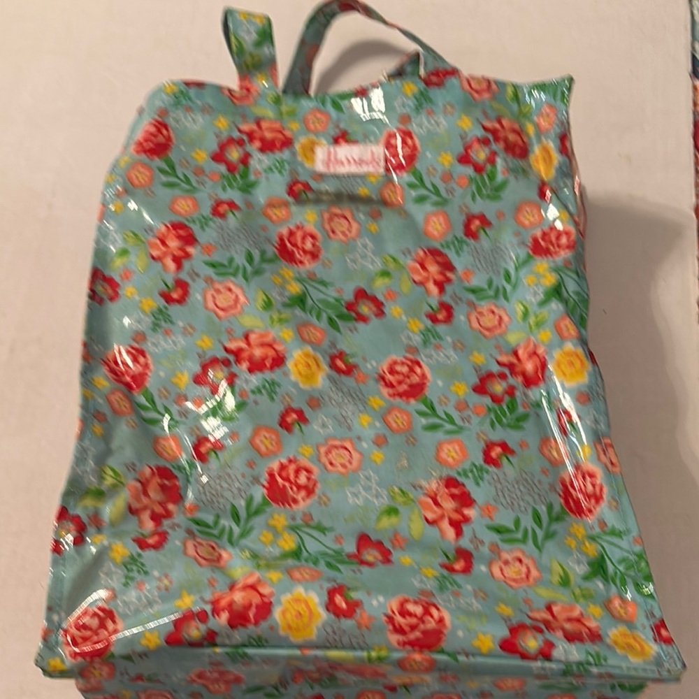 Harrods  Glossy Floral Tote in Blue and Red